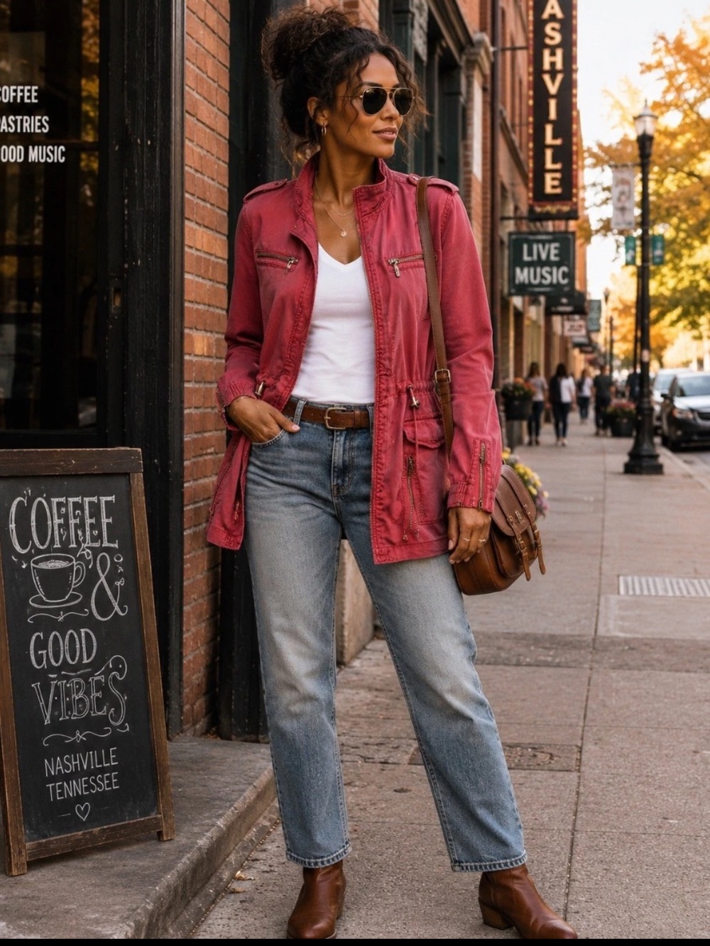 Max Jeans Women's Utility Field Jacket in Raspberry Red Washed Moto Zip (TSE)